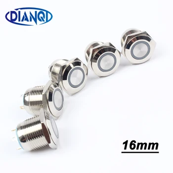 

16mm short reset 3V 6V 12V Metal brass Push Button Switch illumination ring Momentary 1NO Car press button reset 16HX.F.K4