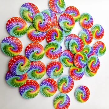 

100 Pieces Wood Button 2-holes Round Rainbow Buttons for DIY Sewing Scrapbooking