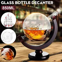 Гравированный Глобус дизайн графин 850 мл графин для виски вина с деревянной рамкой для домашнего бара DEC889