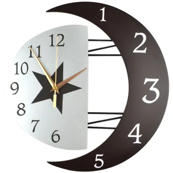 

Wall Clock Modern Design Hollow Wooden Moon Shape Mute Quartz Watch Wall Clock on the Wall Decoration for Home Hanging Clock