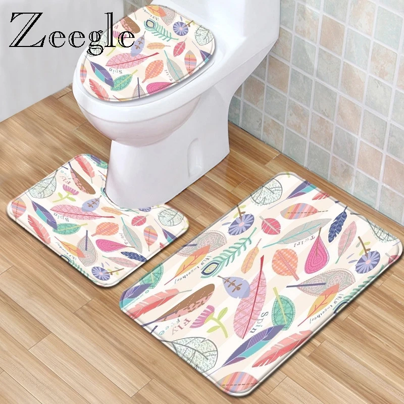 Zeegle Modern Bathroom Mat Set Flannel Mat for Toilet Decoration Water Absorption Shower Room Soft Foot Rug Toilet Seat Cover