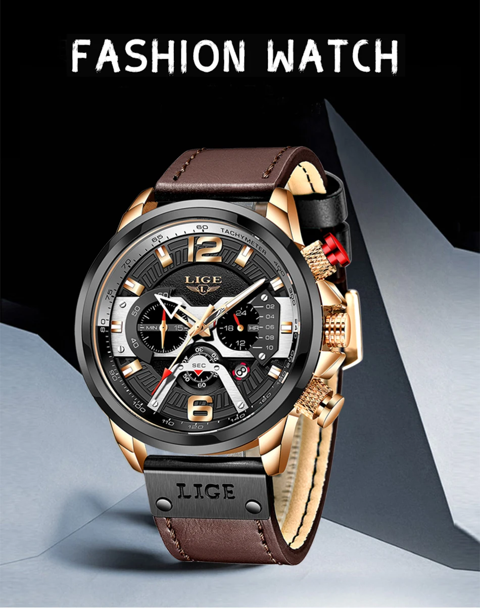 FREE SHIPPING Analog Chronograph Mens Watch Leather Strap JKP4815