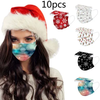 

10PCS Face Mask Adult Disposable Face Mask Christmas Print Mouth Face Cover Dustproof Festival Mask Xmas Masks Mascarilla Adulto
