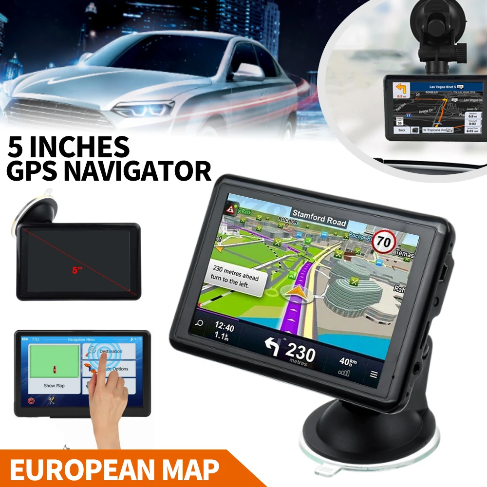 

1pc 5 Inch Car GPS Navigator Portable European Map Navigators Multi-functional Touch Screen FM Transmitter Charger Mayitr