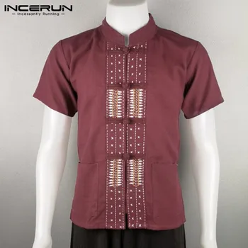 

2020 Chinese Style Shirt Men Printed Short Sleeve Casual Button Tang Suit Retro Elegant Tops Stand Collar Camisa S-5XL INCERUN