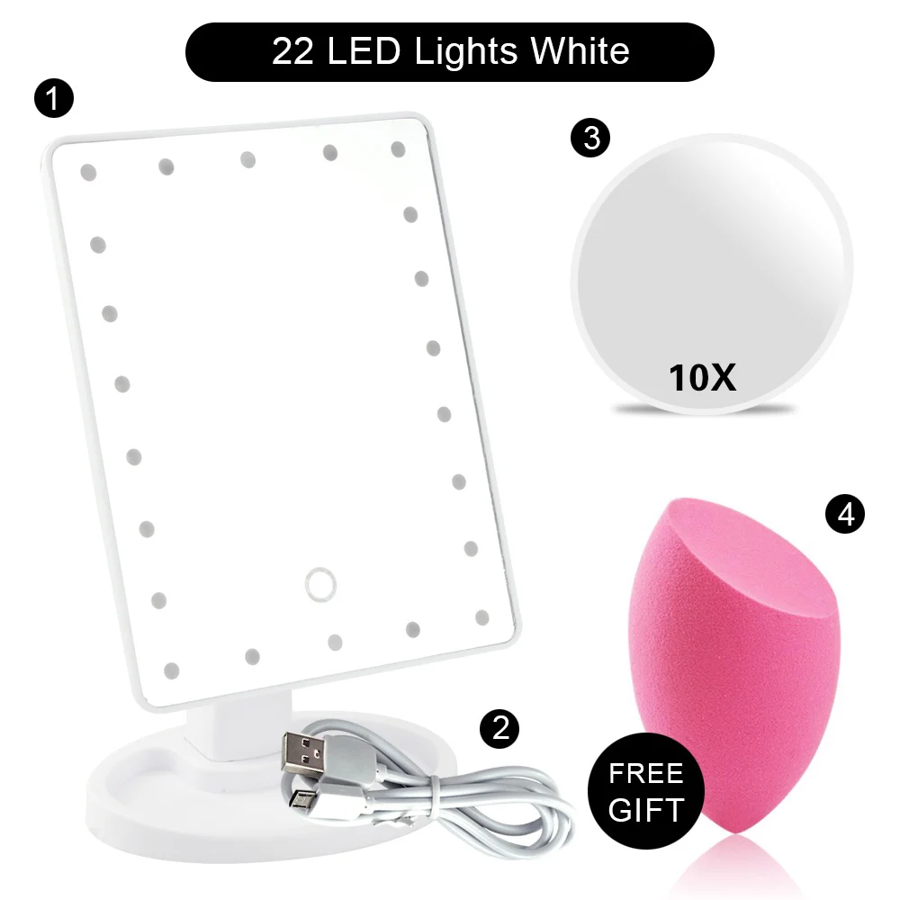 Зеркало для макияжа с 16/22 светодиодный светильник косметический гибкий сенсорный экран 1X10X увеличительное косметическое зеркало диммер регулируемый стол - Цвет: WH 22 Lights Set C