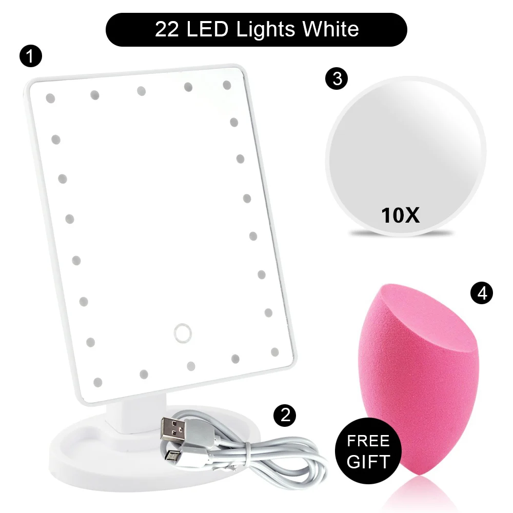 WH 22 Lights Set C Зеркало для макияжа с 16/22 светодиодный косметический сенсорный экран диммер 1X10X увеличительное гибкое зеркало регулируемое - Цвет: WH 22 Lights Set C
