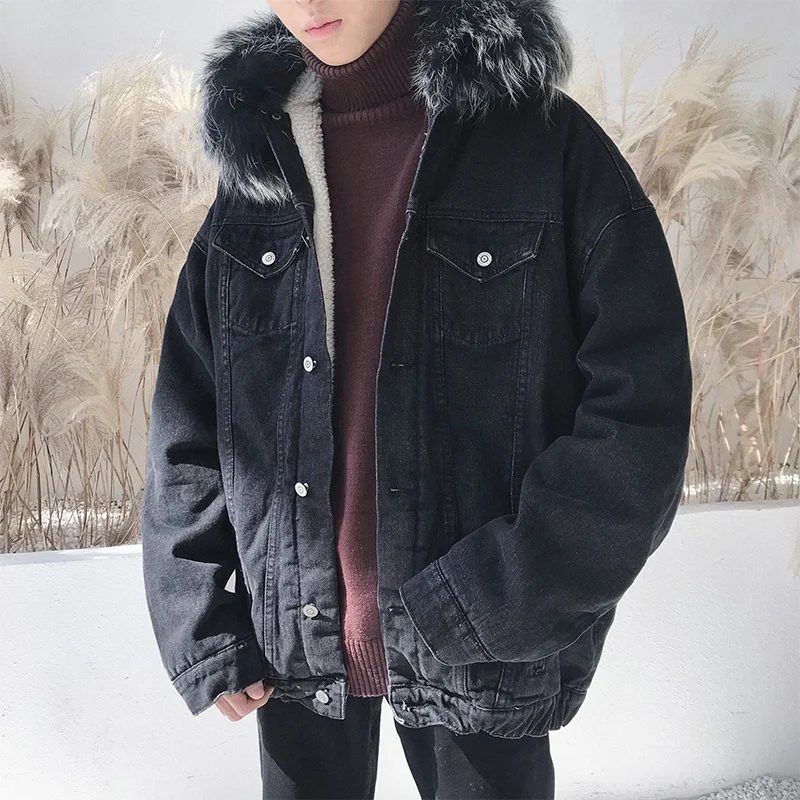 Liketkit мужские зимние джинсовые куртки с капюшоном 2019 одноцветные винтажные