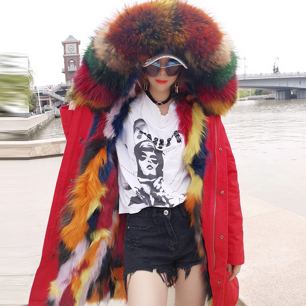 

MAOMAOKONG New Natural Real Fox Fur Jacket Hooded Woman Parkas Winter Warm Coat Mulher Parkas Women's Jacket