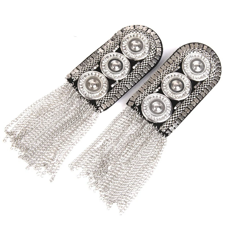 

1 Pair Brooches Tassel epaulet Silver and Black