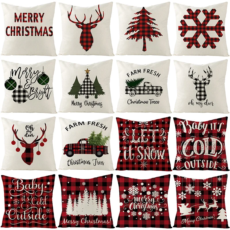 Christmas Pillowcase Beautyful Linen Cushion Cover Sofa Cushion Decoration Lattice Pillowcase Christmas Decorations For Home green plant pattern cotton linen pillowcase cushion cover home decoration sofa decorative pillow green plants