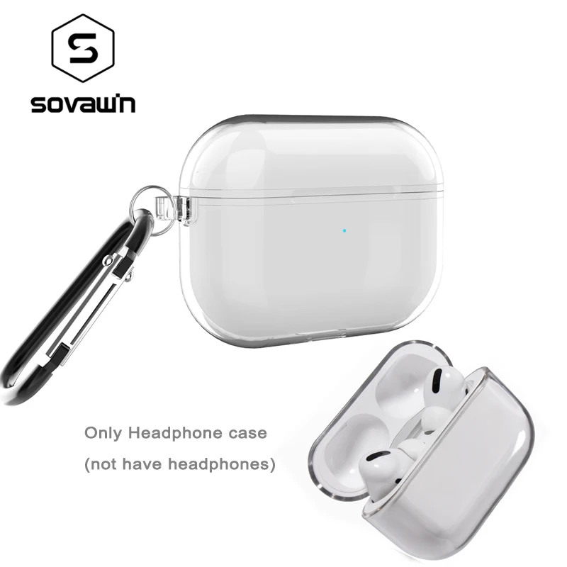 

Sovawin Shockproof Case For AirPods Pro With Keychain Transparent Bluetooth Headset Box With Keychain Hook Up Headset Case 2019