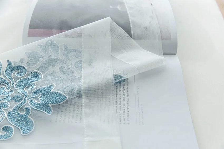 Европейский синий вышивка простые украшения дома Современные Шторы Тюль Ткань Органза Прозрачная панель обработка окна белый M144#4