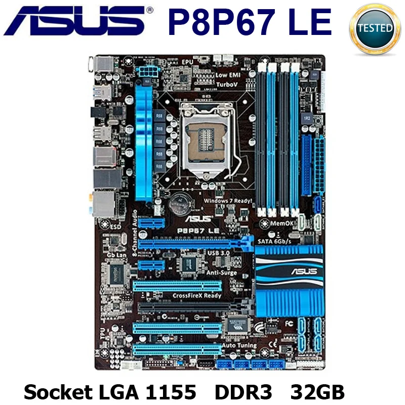 Lga 1155 Asus P8p67 Le Motherboard Ddr3 Intel P67 Core I7 I5 I3 Usb3.0