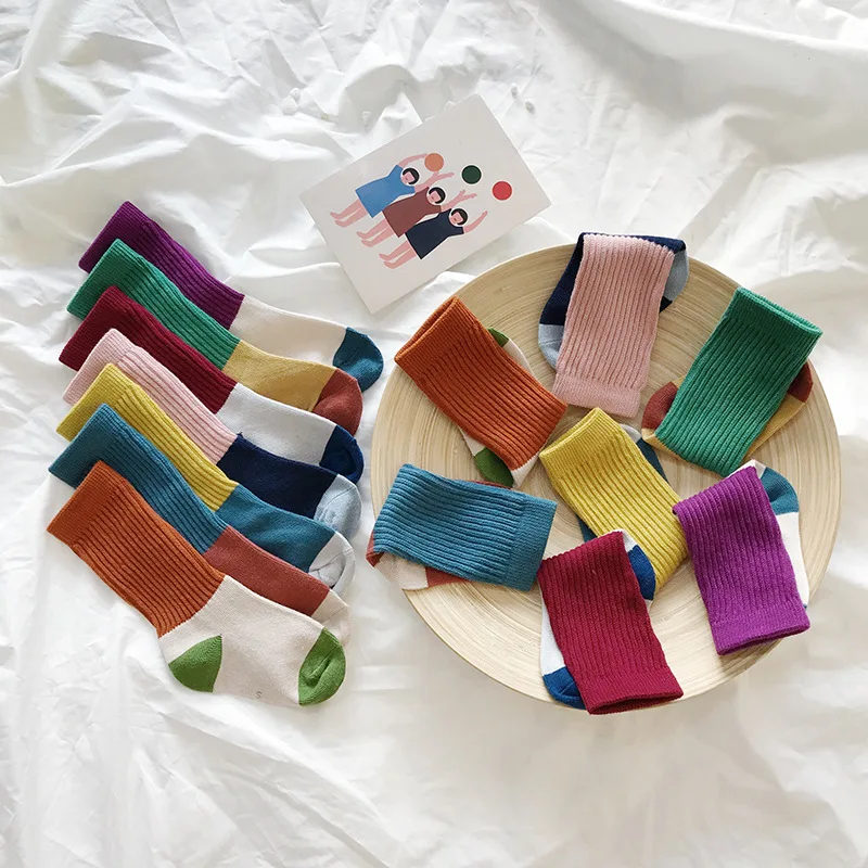 

2019ins Autumn And Winter South Korea New Style Medium-small Children Men And Women Children's Socks Simple Breathable Candy-Col