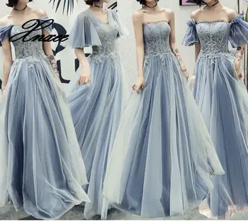 

Xnxee Party Gowns Lace Long Dresses A-line Lace-up with Different Sleeve Type Dresses XS-3XL