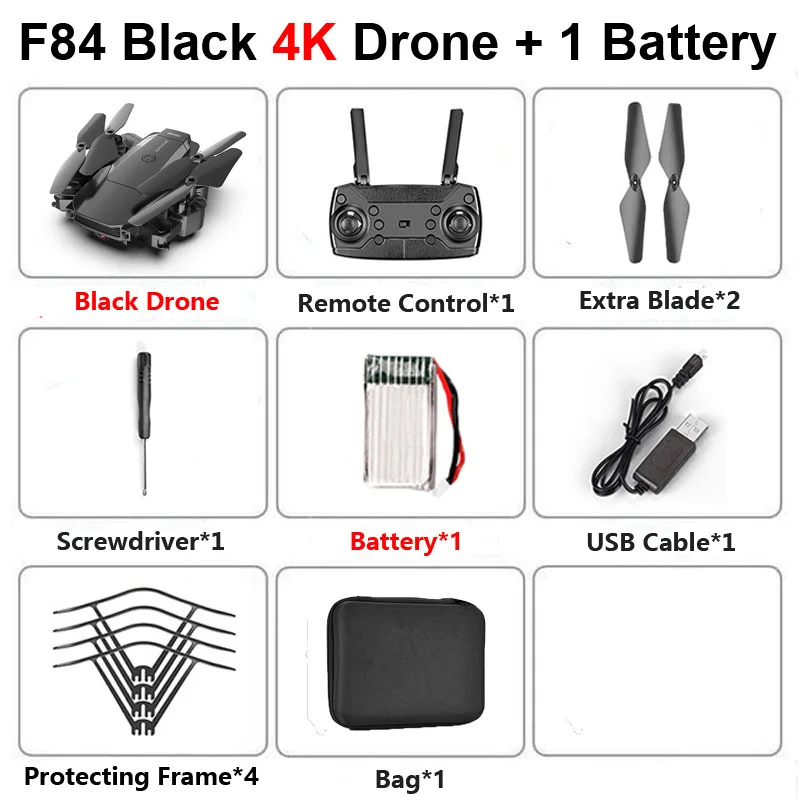 F84 Радиоуправляемый Дрон с камерой 4K HD Follow Me высота холдинг широкий угол Wi-Fi FPV складной Профессиональный вертолет Квадрокоптер игрушки - Цвет: F84 Black 4K 1B