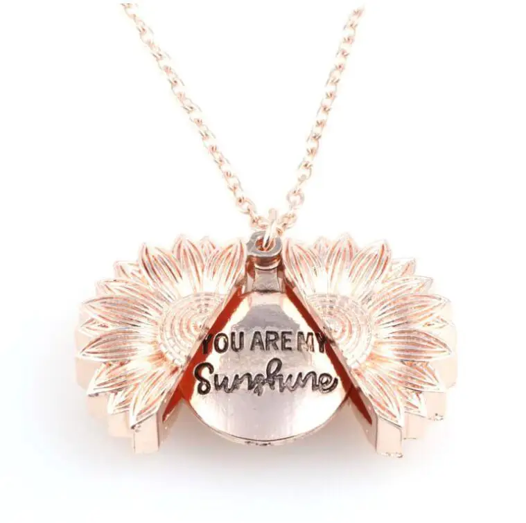 rose gold Новое поступление 3 цвета индивидуальный подсолнечник, подвеска, ожерелье модный открытый Подсолнух двойной кулон с надписью для женщин подарок - Окраска металла: rose gold