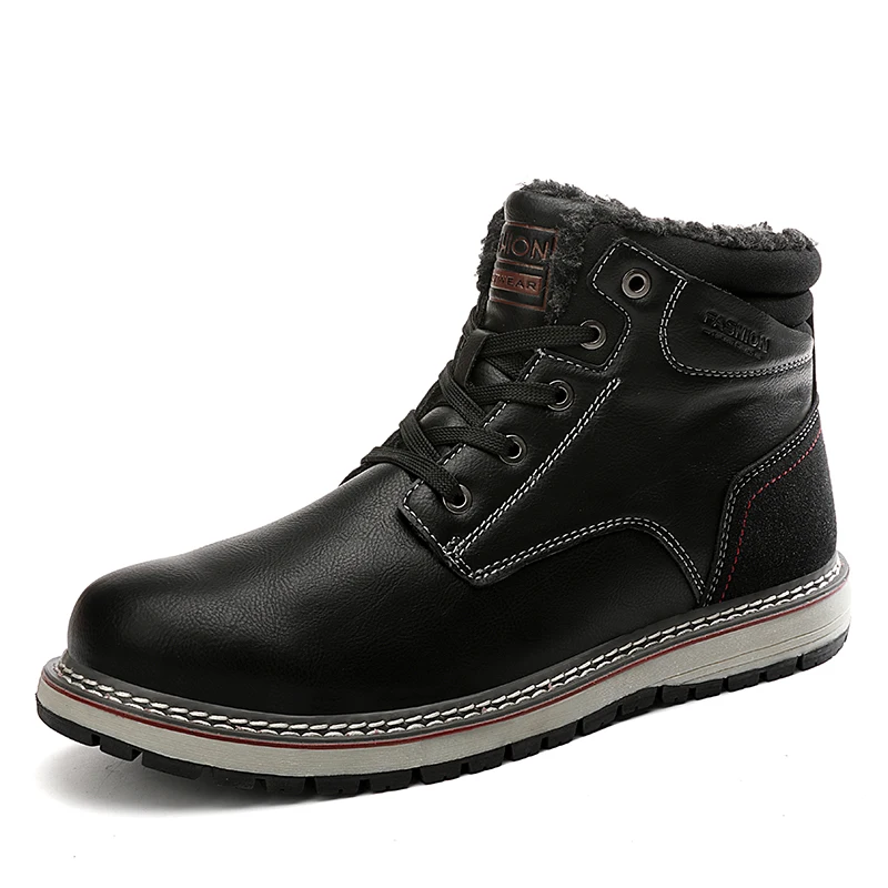 Брендовые мужские ботинки; плюшевые теплые зимние мужские кожаные ботильоны; модные кроссовки; уличная Мужская обувь; botas hombre AODLEE; большие размеры 46 - Цвет: Черный