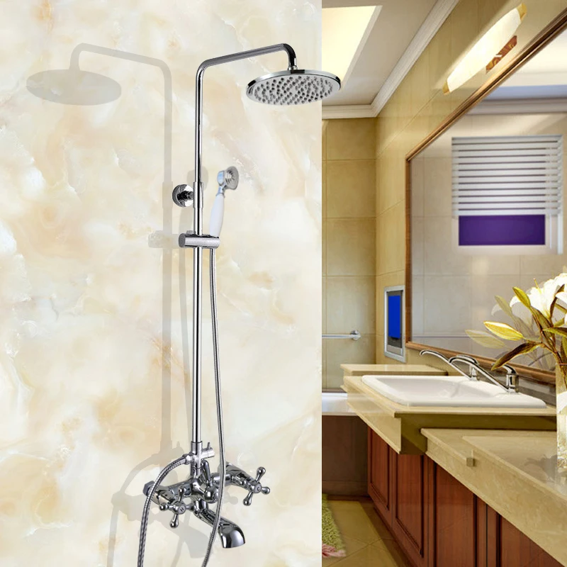

Chrome Brass Wall Mounted 8" Rain Bathroom Rainfall Shower Faucet Set with Hand Spray Shower Head Tub Mixer Tap 2cy320