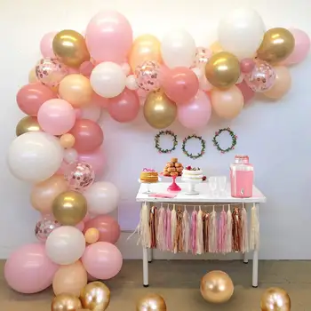 

16 ft Balloon Arch & Garland Kit 116Pcs Latex Balloons Blush Pink White Gold Chrome Metallic &Rose Gold Confetti Orange Balloons