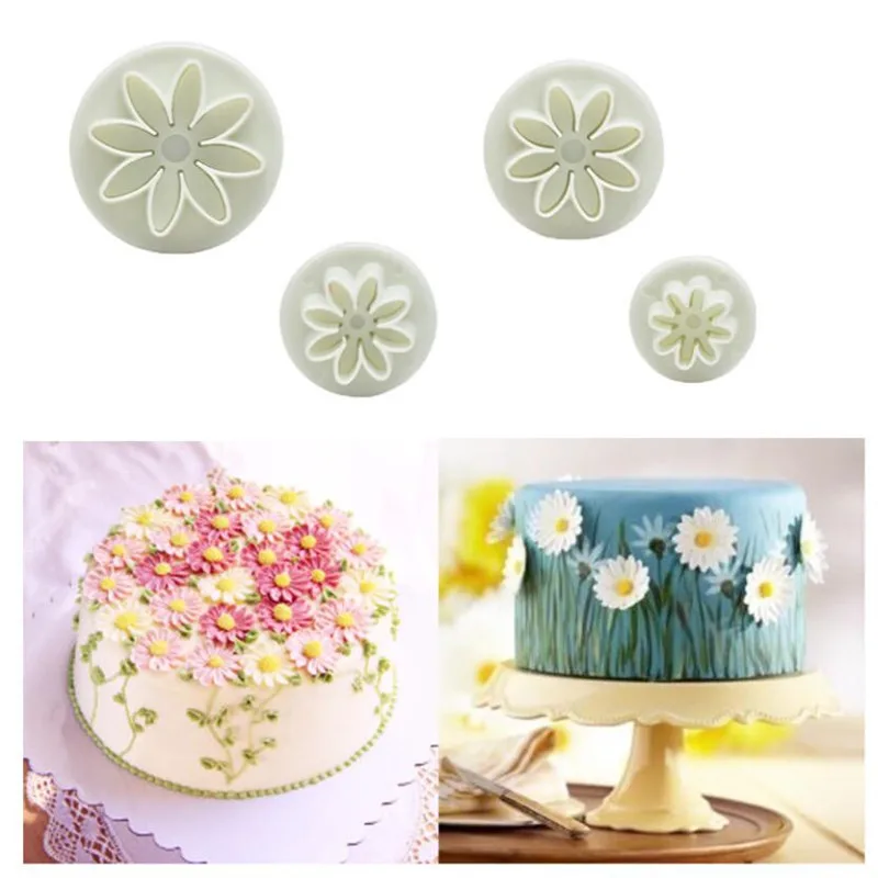 Plum Flower Plunger Fondant Mold Cutter Cake Cookie Decorating Fondant Cookie Cutter Pastry Dough Tools Cookie Cutter Fondant Cutter Baking Decorating Tools 4Pcs