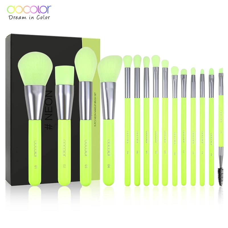 

Docolor 10/15pc Neon Makeup Brushes Professional Powder Foundation eye Blending Contour Makeup Brushes Set Synthetic Hair Brush