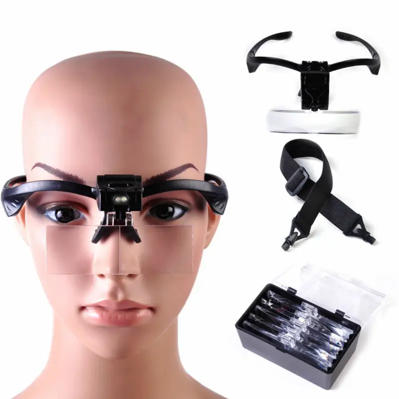 

NEW Headband Headset LED Head Light Magnifier Magnifying Glass Loupe + 5-Lens