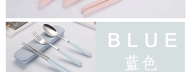 Macarons Color Coloured Glaze Ceramic Handle Stainless Steel Spoon Chopsticks Fork Tableware Set Portable Three-piece Set