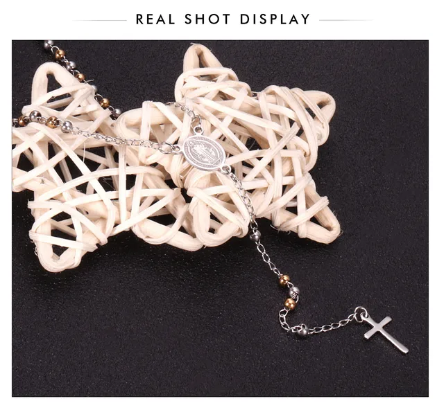 Collana Rosario Con Croce E Perline Colorate - 50cm Per Uomo/Donna - Foto 8