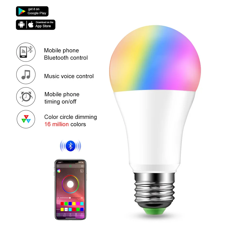 С регулируемой яркостью E27 светодиодный светильник RGB 15 Вт WI-FI смарт-лампа Bluetooth APP Управление 5W 10W ИК-пульт дистанционного управления Управление подсветка rgbww светодиодные лампы 85-265V для дома