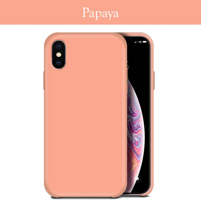 Papaya Жидкий силиконовый чехол для iPhone XR, чехол из микрофибры, бампер для iPhone 6, 6s, 7, 8 Plus, X, XS, чехол для iPhone 11 Pro, Max, чехол - Цвет: Papaya