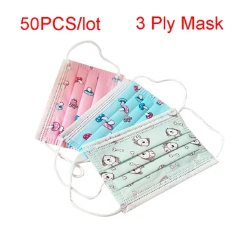 

50PCS Disposable 3 Ply Mouth Mask for Child No Woven Mask Cartoon Pattern Anti Dust Protective Face Mask for 4-12Y kids