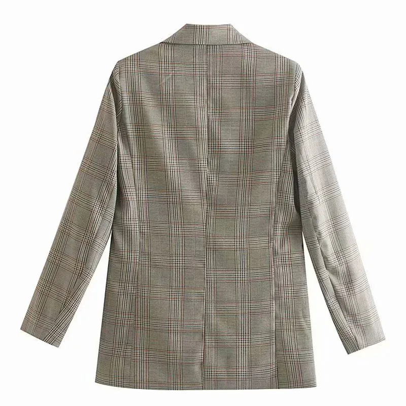 Double-breasted Long-sleeved Plaid Lapel Female Suit Autumn Office Professional Women's Jacket Korean Retro Chic Tops