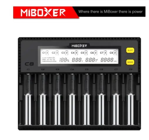 MiBOXER C8 Батарея Зарядное устройство 8 слотов ЖК-дисплей Дисплей для батарей Li-Ion(литий-ионных) LiFePO4 Ni-Cd AA 21700 20700 26650 18650 17670 RCR123 18700