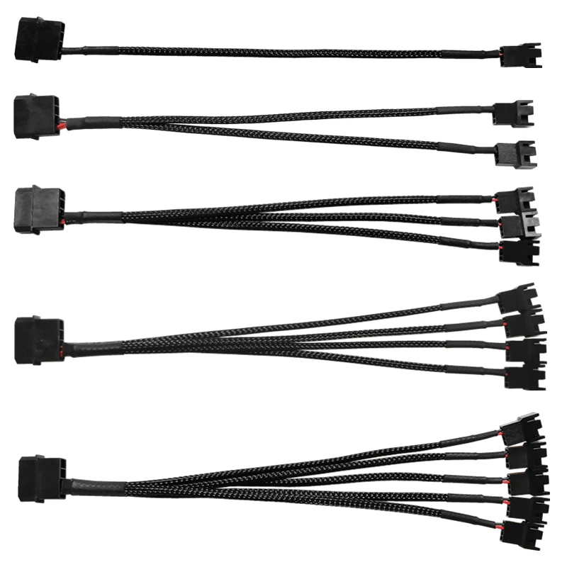 

4pin IDE Molex to 4-Port 3Pin/4Pin Power Supply Cable Black Sleeved Cooling Fan Splitter Power Cord Plug Cooler Wire for PC