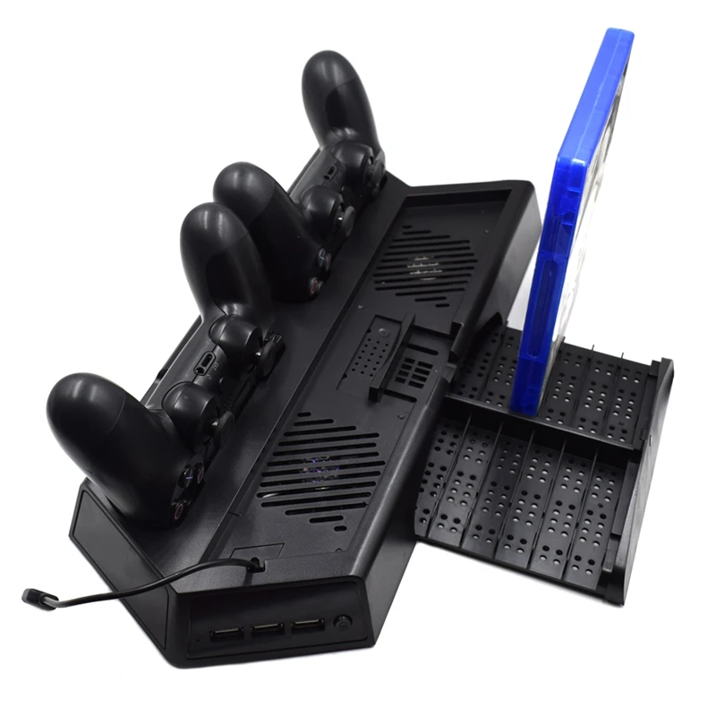 Для Ps4 Pro ТОНКАЯ вертикальная подставка охлаждающий вентилятор кулер с двойным контроллером зарядная станция и 3 дополнительных порта концентратора для Playstation 4 Ps