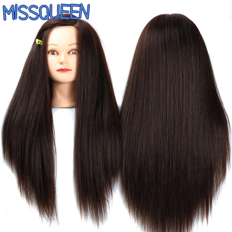 

MISSQUEEN Hairdressing Mannequin Head with Yaki Brown Synthetic Hair for Hairstyles Hairdressers Curling Practice Training Head