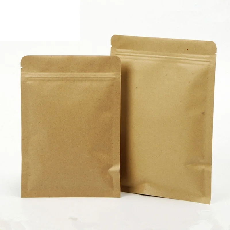 100pcs Flat Kraft Paper Zip Lock Gift Packaging Bag Capsule Nuts Grain Spice Corn Powder Chocolate Ground Coffee Bags | Дом и сад