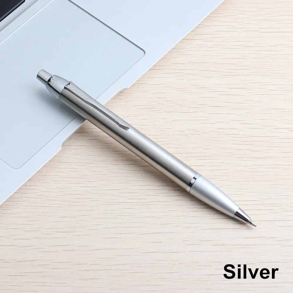 1 шт GENKKY шариковая ручка металлический материал пресс стиль полностью металлические шариковые ручки для школы офисные чернила цвета черный синий письма 0,7 мм - Цвет: silver