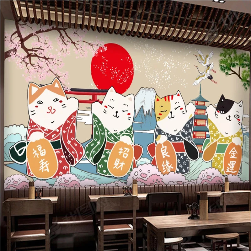 Japanese Cartoon Lucky Cats 3d Background Wallpaper Mural 3d Sushi Ramen Restaurant Snack Bar Industrial Decor Wall Paper 3d Wallpapers Aliexpress