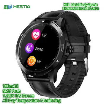 

K15 All Day Temperature Monitoring Bluetooth Smart Bracelet 180mAH 1.28IN IPS Screen Smart Band SMS Push Metal Body Sports Watch