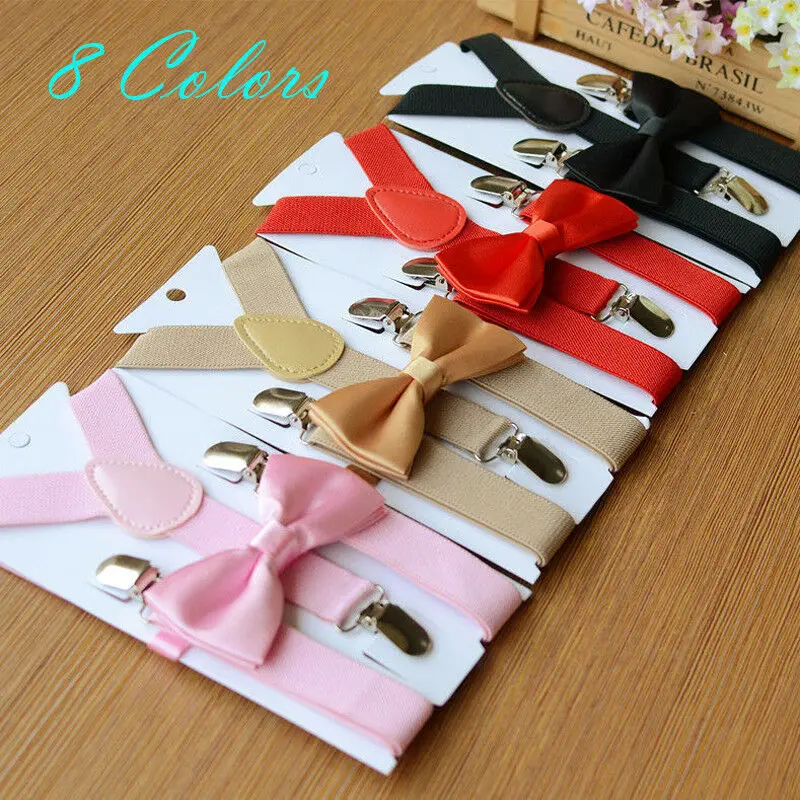 Elastic Adjustable Kids Boys Girls Baby Straps Suspenders Braces Bow Tie Set Clip-on Children bow ties