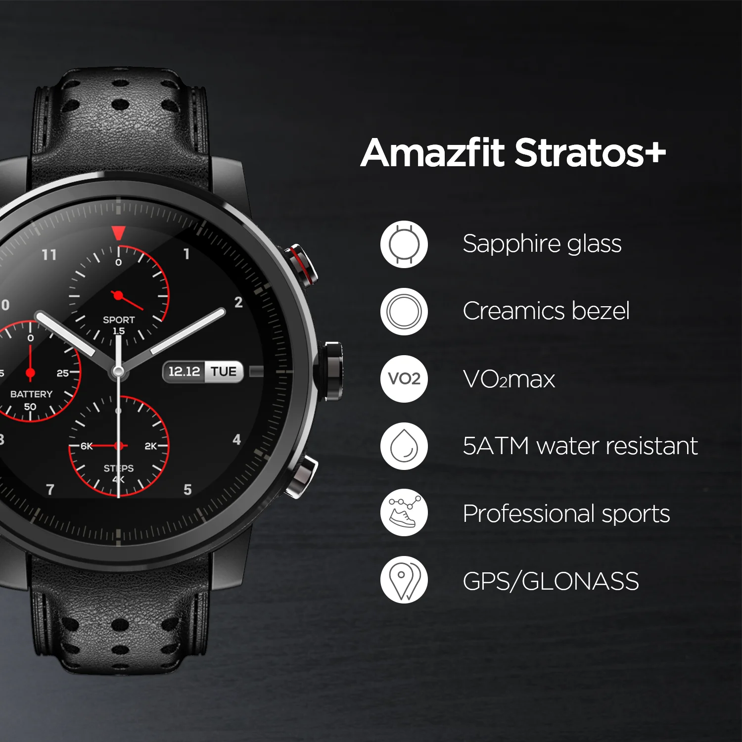 Новинка Amazfit Stratos+ флагманские Смарт-часы с кожаным ремешком, Подарочная коробка, сапфир 2S