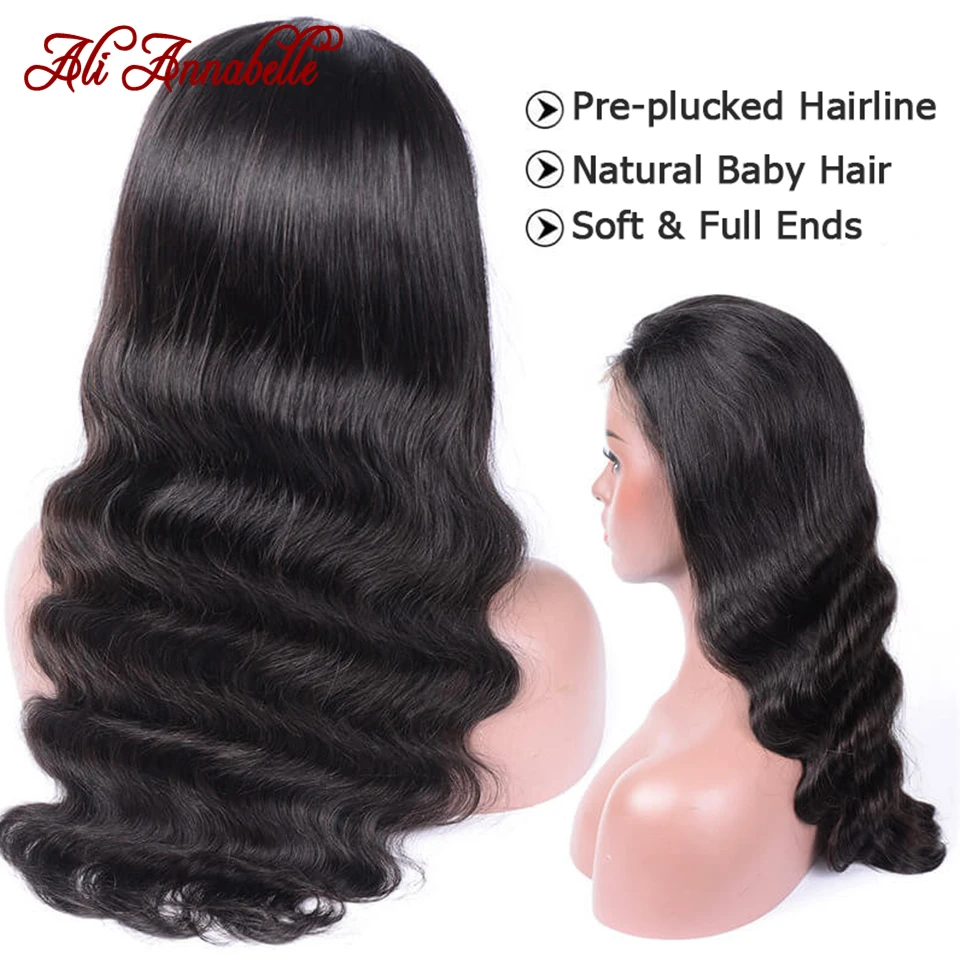 Ali Annabelle 360 парик фронтальной шнурка волнистые человеческие волосы парики предварительно выщипанные волосы Perruque chevex Humain 360 парики женские