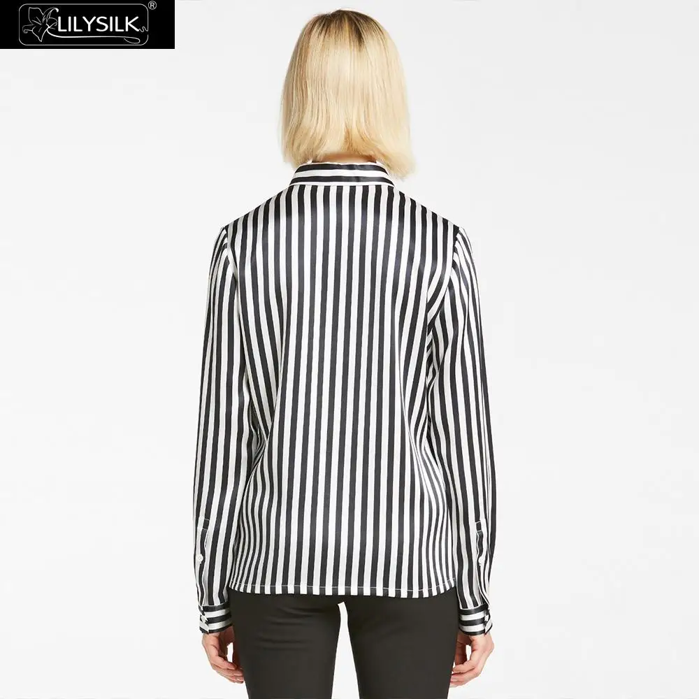LilySilk Женская шелковая блузка 22 мм в черно-белую полоску распродажа