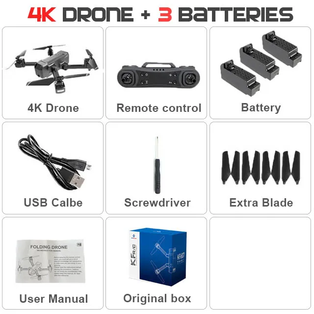 KF607 Дрон с FPV Wifi 4 K/1080 P HD Двойная камера оптический поток Квадрокоптер селфи складной мини Дрон VS SG106 visuo xs816 - Цвет: Origin box 4K 3B
