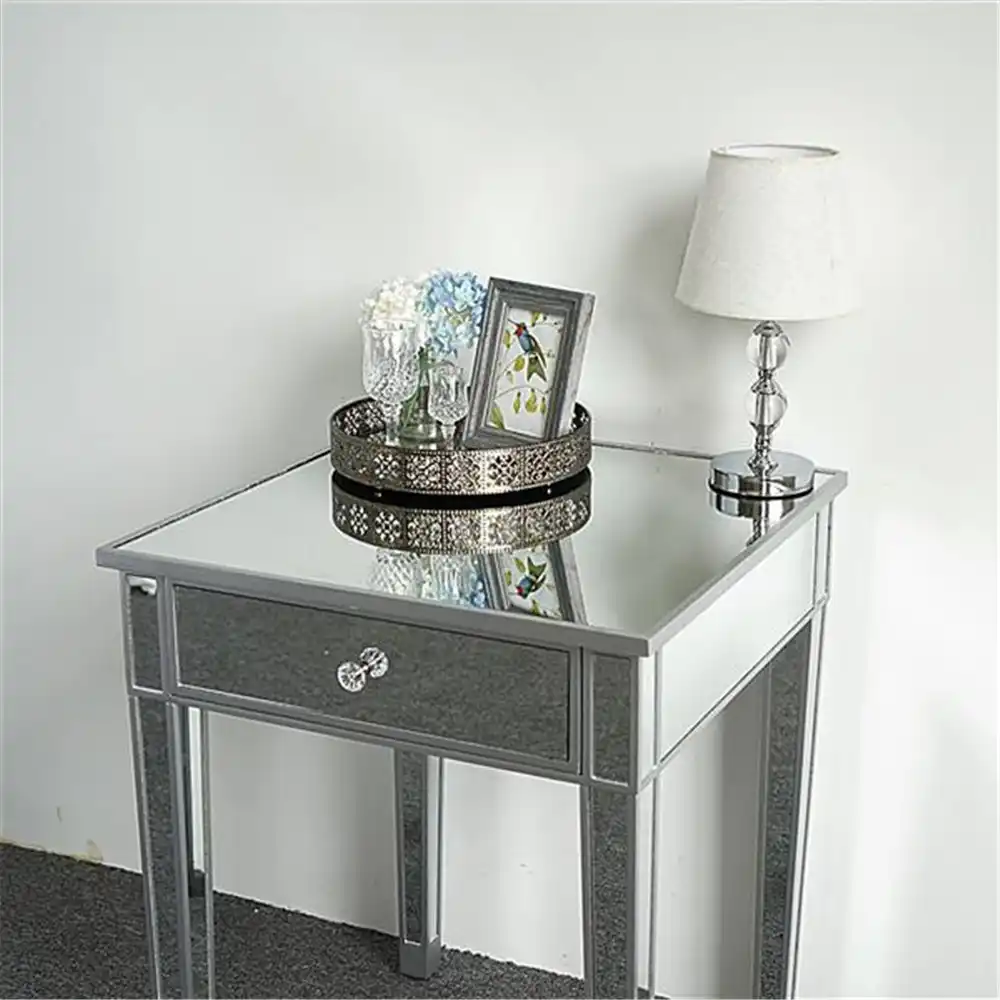 Modern And Contemporary Large 1 Drawer Mirrored Nightstand Bedside