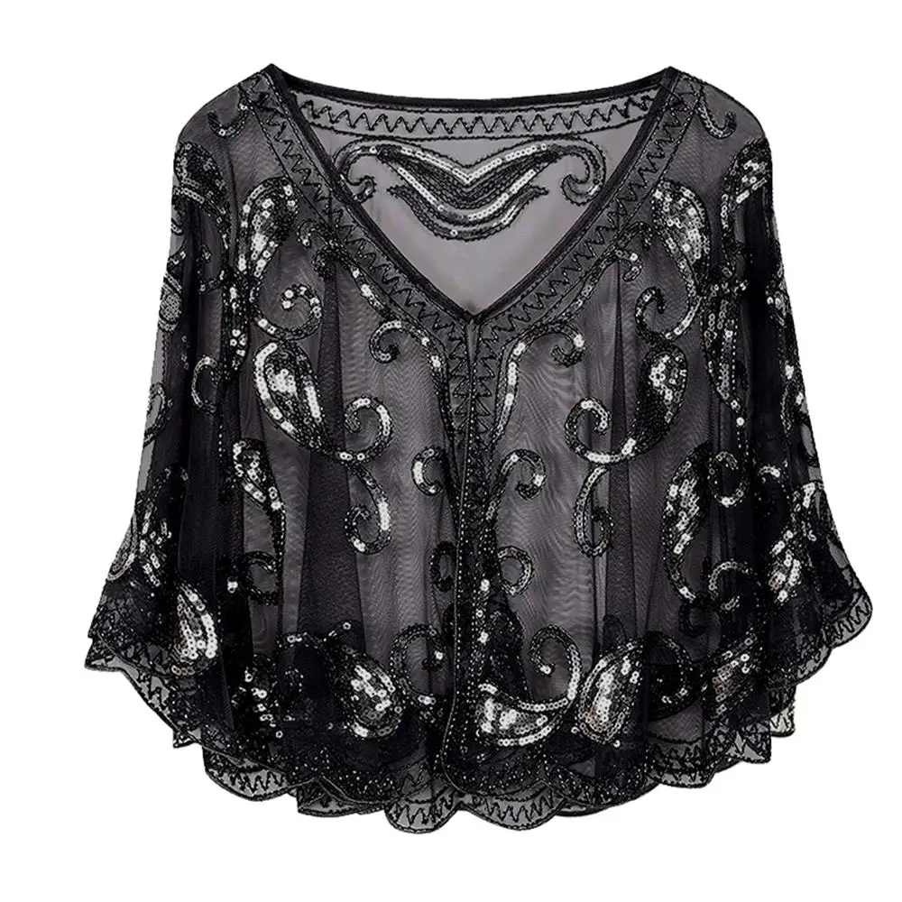 Vintage 1920s cardigan prom party dress new wedding Sequin Prom shawl Gatsby party mesh shortcover Up Dress Accessory