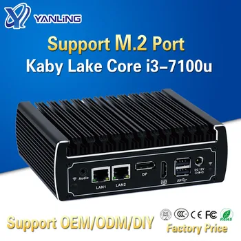 Billig Yanling Fanless 4K Mini Pc Intel Core I3-7100u Dual Lan Windows 10 Netto Gaming Desktop Tasche Computer Unterstützung 8gb Ram 64gb Ssd